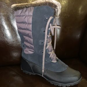 EASY SPIRIT Nordic Women's Navy Suede & Faux Fur Winter Boots NEW 12 Wide